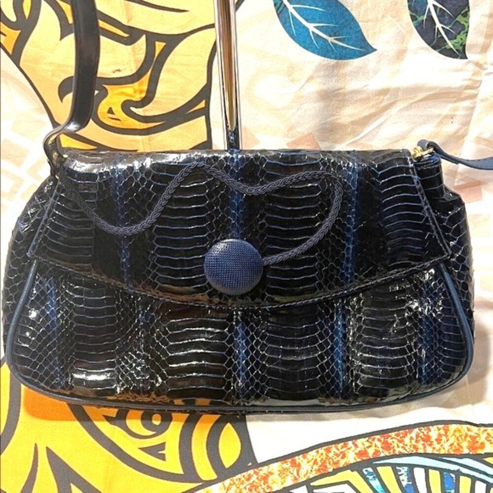 Vintage J. Renee Snakeskin Clutch Crossbody - Dark Blue Color